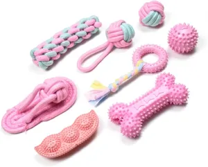 LHYILSWQ 8 Pack Puppy Dog Chew Toys Durable Rope Toys Bean Bone Shoes for Small Dog Teething Interactive Training Toys Pink