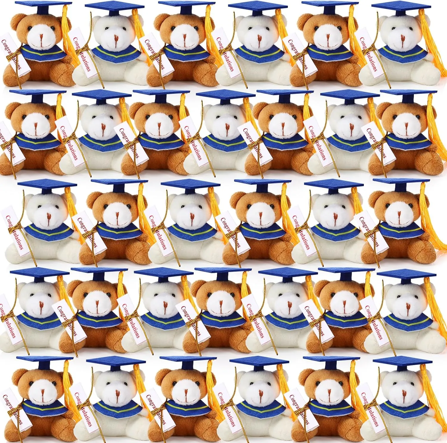 Libima 32 Pcs Mini Graduation Bear Bulk Graduation Teddies Bear Class of 2025 Mixed Color 2.76 Inch Tiny Graduation Bear Plush Kindergarten Graduation Gifts(Blue Cap)