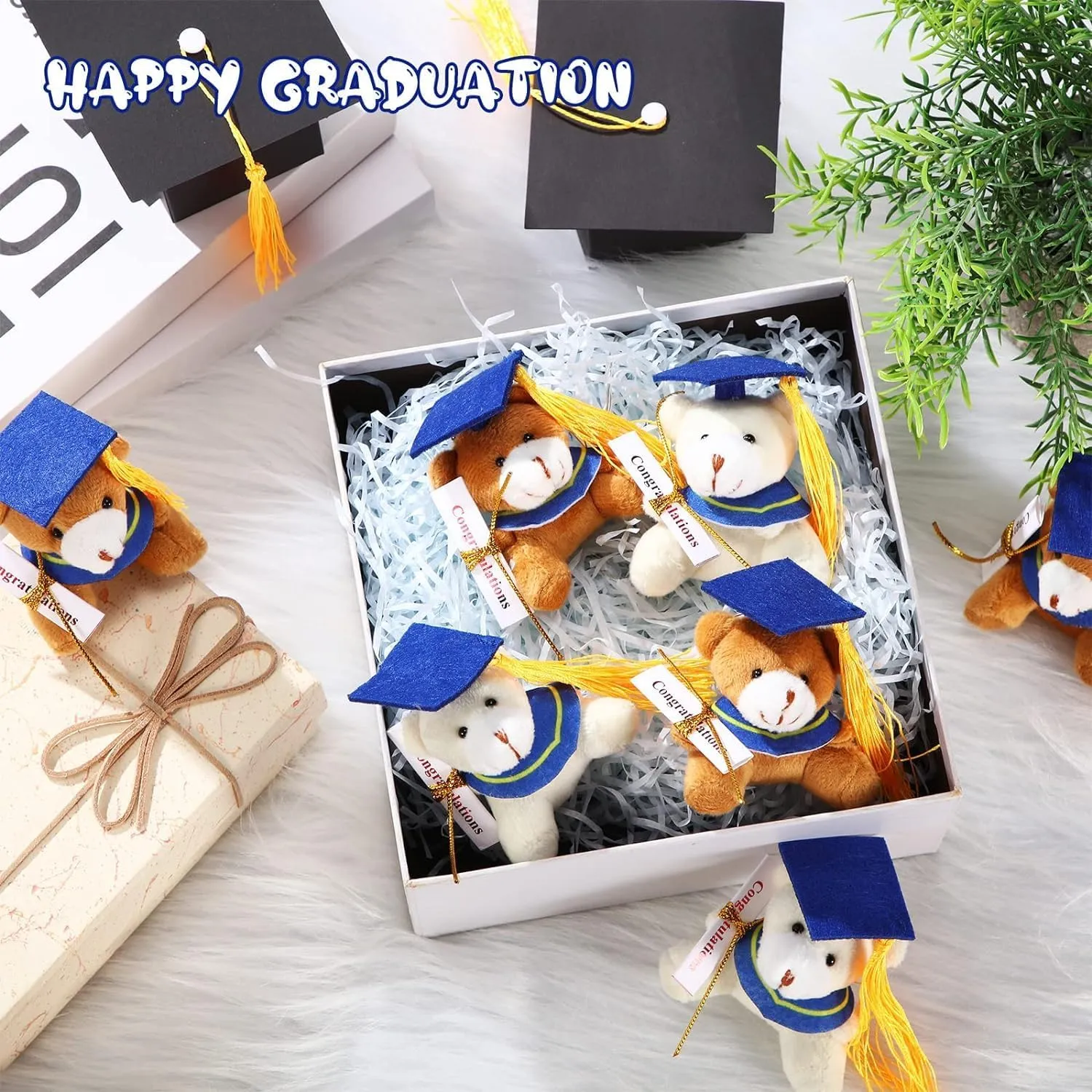 Libima 32 Pcs Mini Graduation Bear Bulk Graduation Teddies Bear Class of 2025 Mixed Color 2.76 Inch Tiny Graduation Bear Plush Kindergarten Graduation Gifts(Blue Cap)