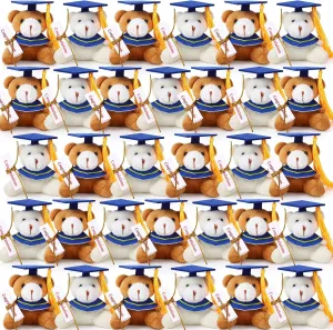 Libima 32 Pcs Mini Graduation Bear Bulk Graduation Teddies Bear Class of 2025 Mixed Color 2.76 Inch Tiny Graduation Bear Plush Kindergarten Graduation Gifts(Blue Cap)