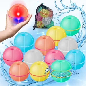 Light Up Reusable Water Balloons，12 Pcs Magnetic Silicone Water Bomb Self Sealing Quick Fill，Refillable Water Balls for Boys And Girls, Perfect Summer Gift for Adults, Kids Ages 3  Years Old
