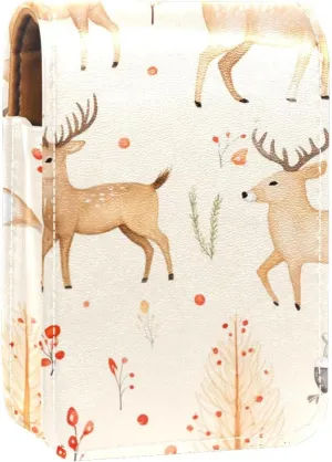 Lipstick Case,Leather Lip Gloss Lipstick Organizer with Mirror,Mini Lipstick Holder Bag,Christmas Deer Bear Animals