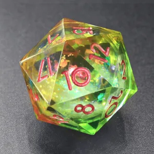 Liquid Core DND Dice Set for Dungeons and Dragons, 7 Piece Sharp Edge Resin DND Dice with Cardborad Box Role Playing Polyhedral D and D RPG Dice D20 D12 D10 D8 D6 D4（Liquid Yellow and Green）