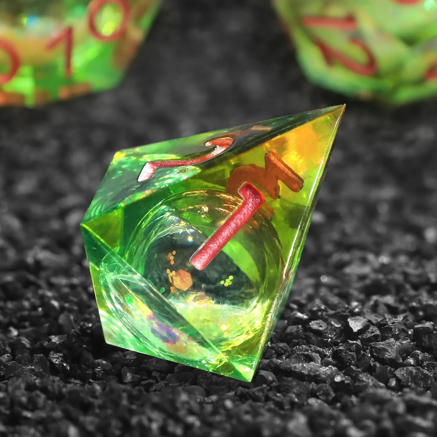 Liquid Core DND Dice Set for Dungeons and Dragons, 7 Piece Sharp Edge Resin DND Dice with Cardborad Box Role Playing Polyhedral D and D RPG Dice D20 D12 D10 D8 D6 D4（Liquid Yellow and Green）