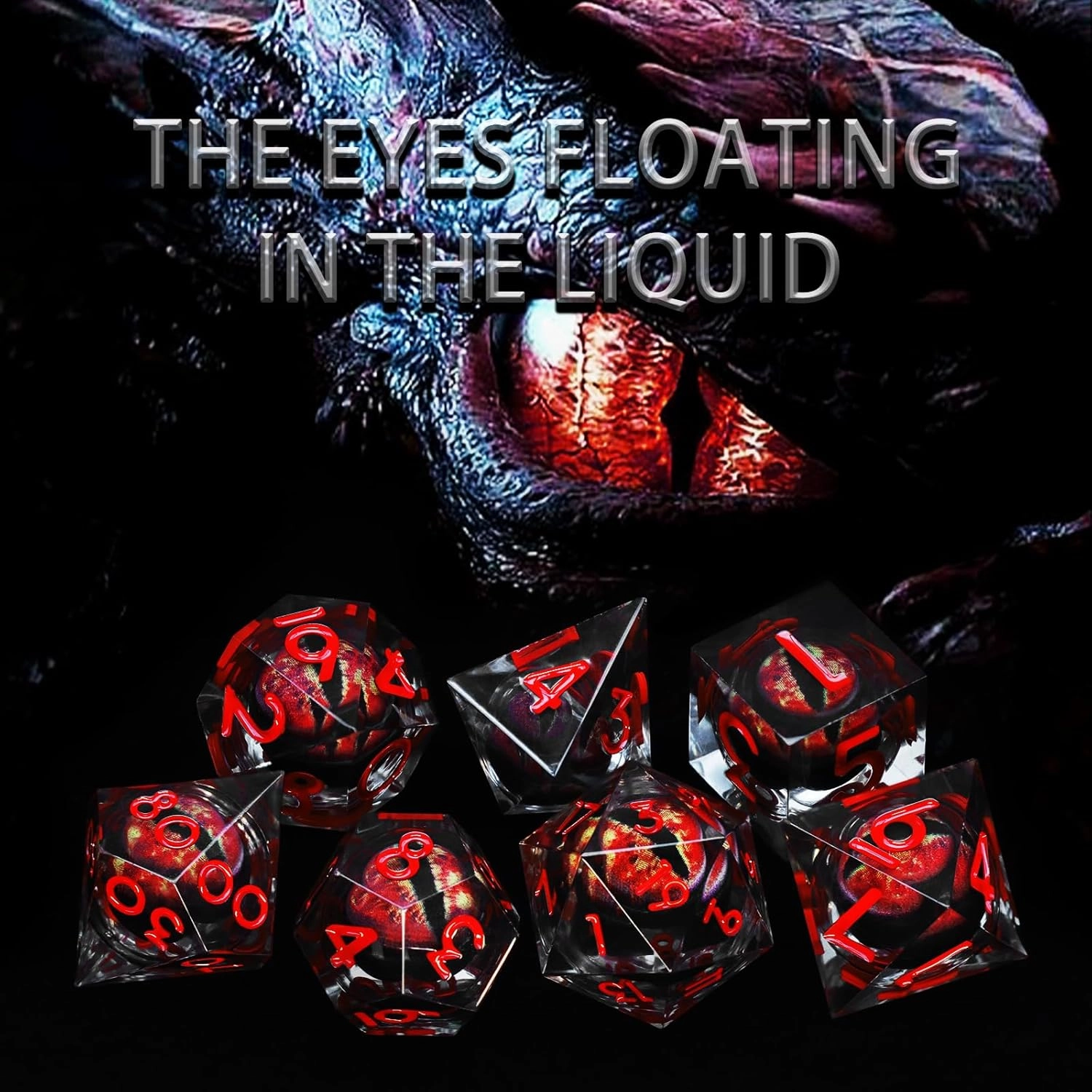 Liquid Core DND Dice, Dragon Eye Dice Set D and D Sharp Edge Resin Dungeons and Dragons Dice Polyhedral Beholder's Ttrpg Die Role Playing RPG D and D Dice (Red)