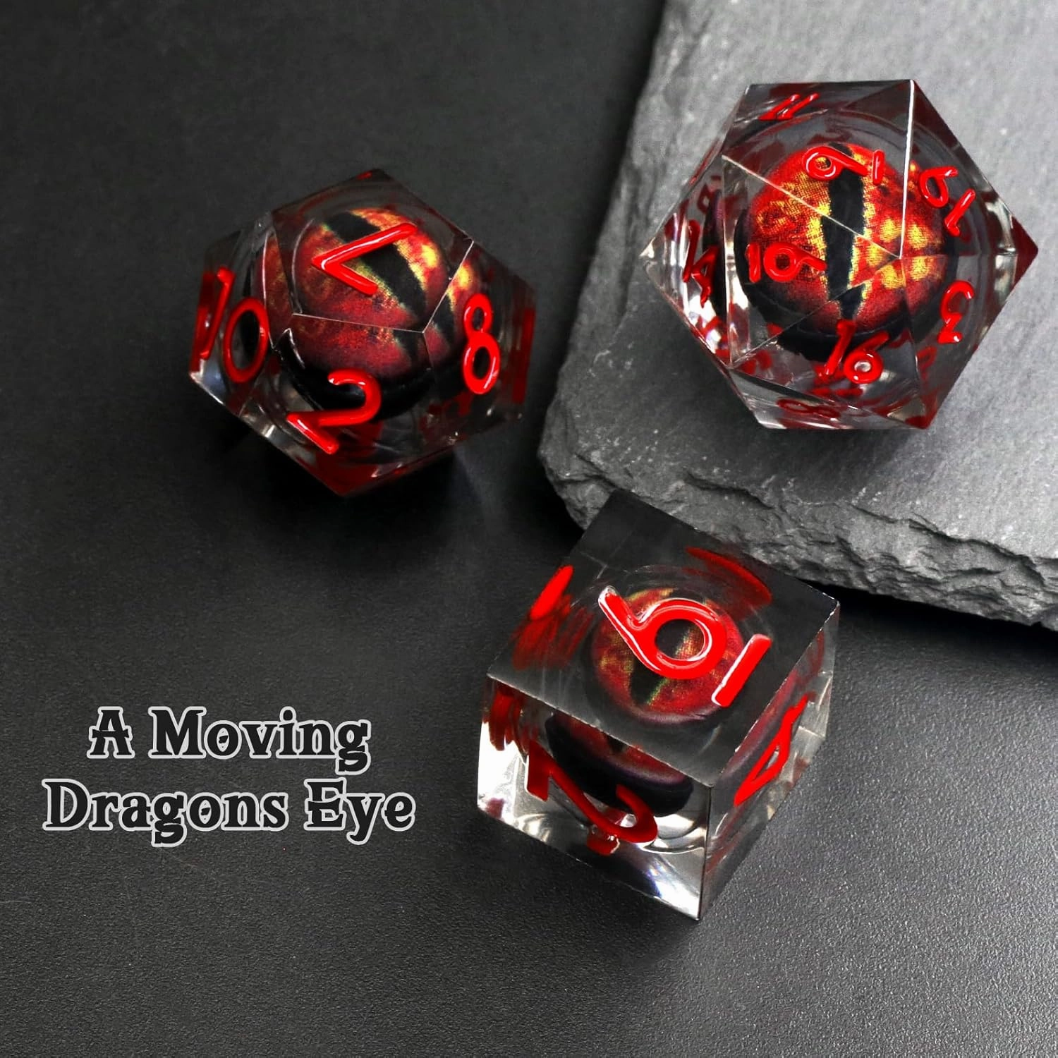 Liquid Core DND Dice, Dragon Eye Dice Set D and D Sharp Edge Resin Dungeons and Dragons Dice Polyhedral Beholder's Ttrpg Die Role Playing RPG D and D Dice (Red)