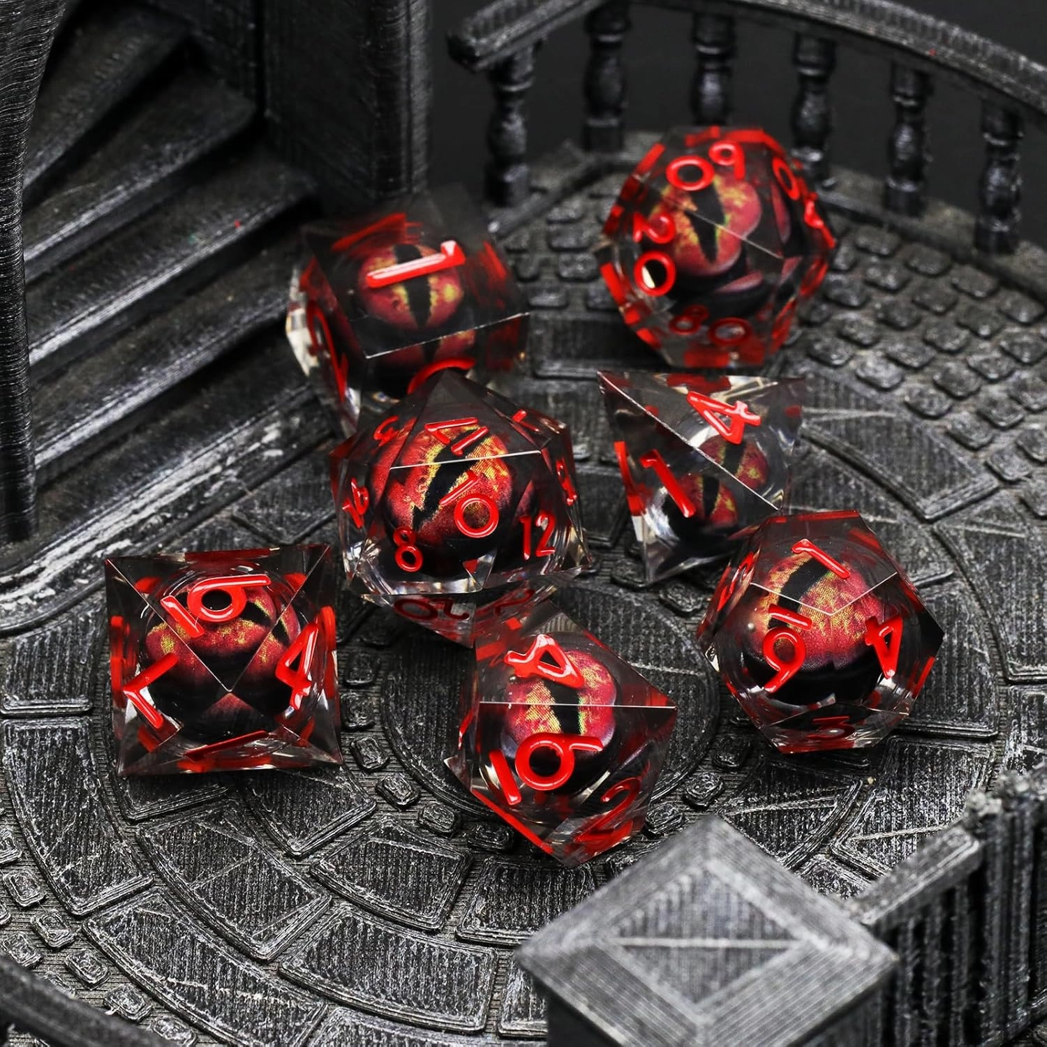 Liquid Core DND Dice, Dragon Eye Dice Set D and D Sharp Edge Resin Dungeons and Dragons Dice Polyhedral Beholder's Ttrpg Die Role Playing RPG D and D Dice (Red)