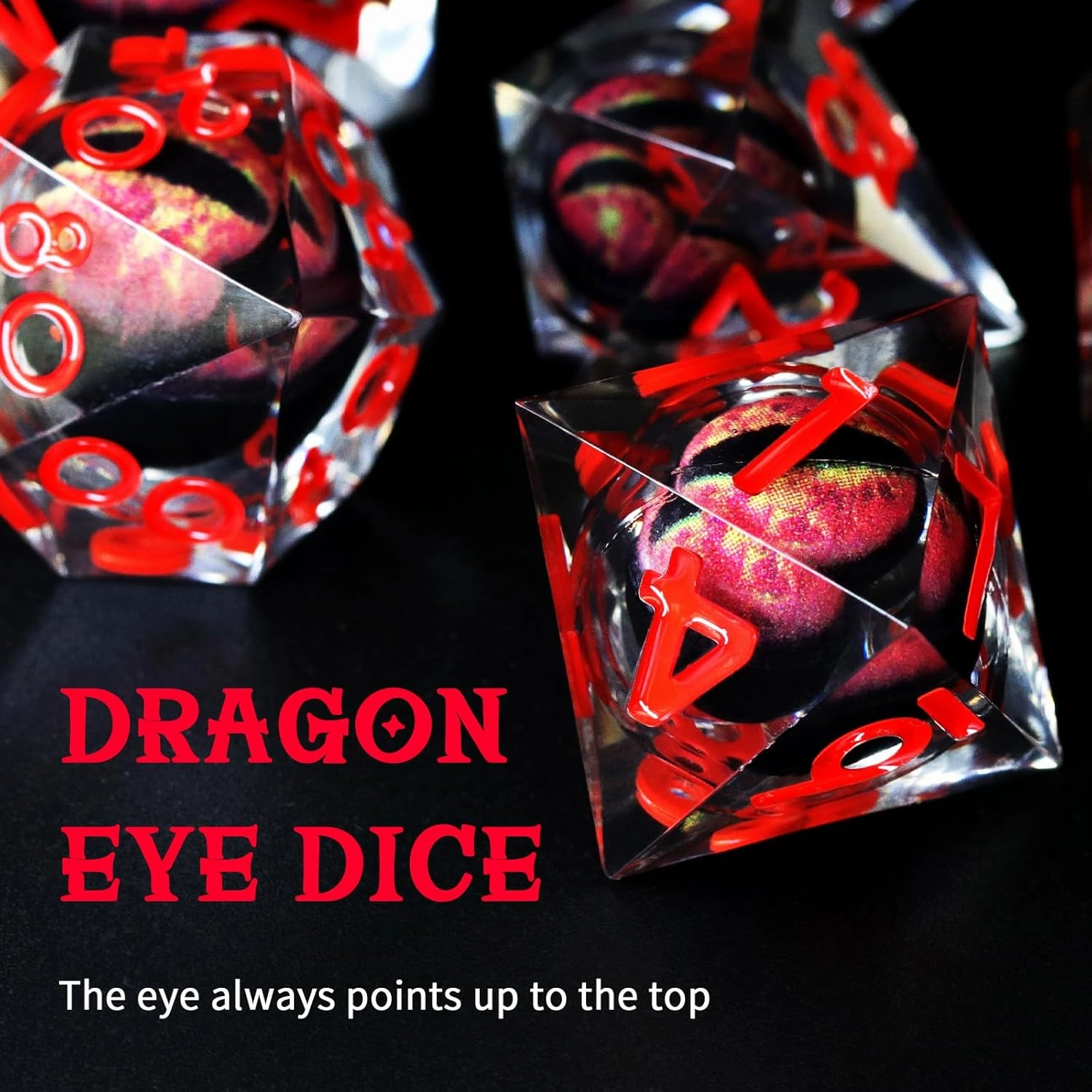 Liquid Core DND Dice, Dragon Eye Dice Set D and D Sharp Edge Resin Dungeons and Dragons Dice Polyhedral Beholder's Ttrpg Die Role Playing RPG D and D Dice (Red)