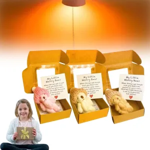 Little Bear in a Box,My Little Worry Bear Box with a Hat,Handmade Mini Plush Teddy Bear in Box,Little Pocket Bear Hug Includes Card and Gift Box,Heartwarming Gift for Stress (3-B)