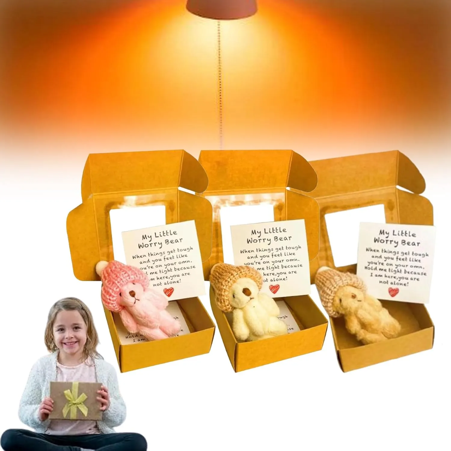 Little Bear in a Box,My Little Worry Bear Box with a Hat,Handmade Mini Plush Teddy Bear in Box,Little Pocket Bear Hug Includes Card and Gift Box,Heartwarming Gift for Stress (3-B)