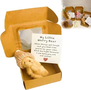 Little Bear in Box, Handmade Mini Plush Teddy Beares in Box, Mini Plush Bearwith Inspirational Card, Pocket Beares MiniPlush Doll in Boxwith Knitted Hat, Plushed Emotional SupportBears (A)