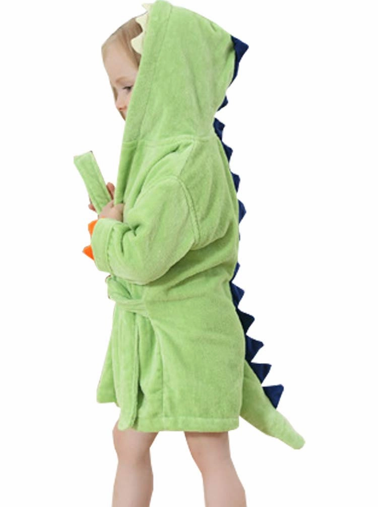 Little Boy Girl Cotton Towel Bathrobe Cartoon Dinosaur Hooded Bath Robe 1-6Y