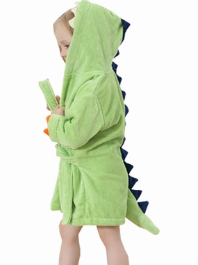 Little Boy Girl Cotton Towel Bathrobe Cartoon Dinosaur Hooded Bath Robe 1-6Y