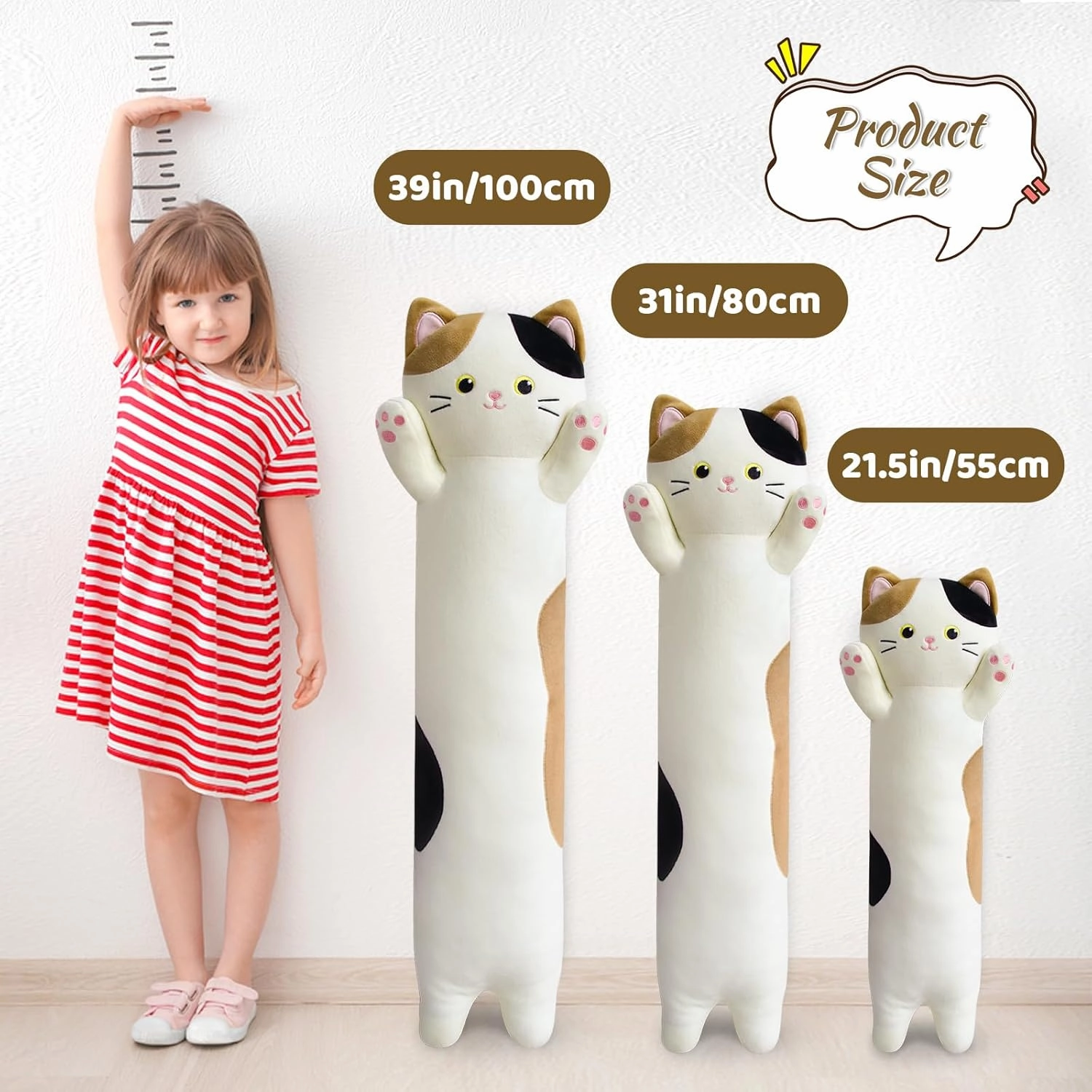 Long Cat Plush Pillow, 39inch Cartoon Cat Plush Boby Pillow for Kids Long Cat Stuffed Animal, Ctue Kitten Plush Throw Pillow Doll Gift for Boys, Girls, Birthday