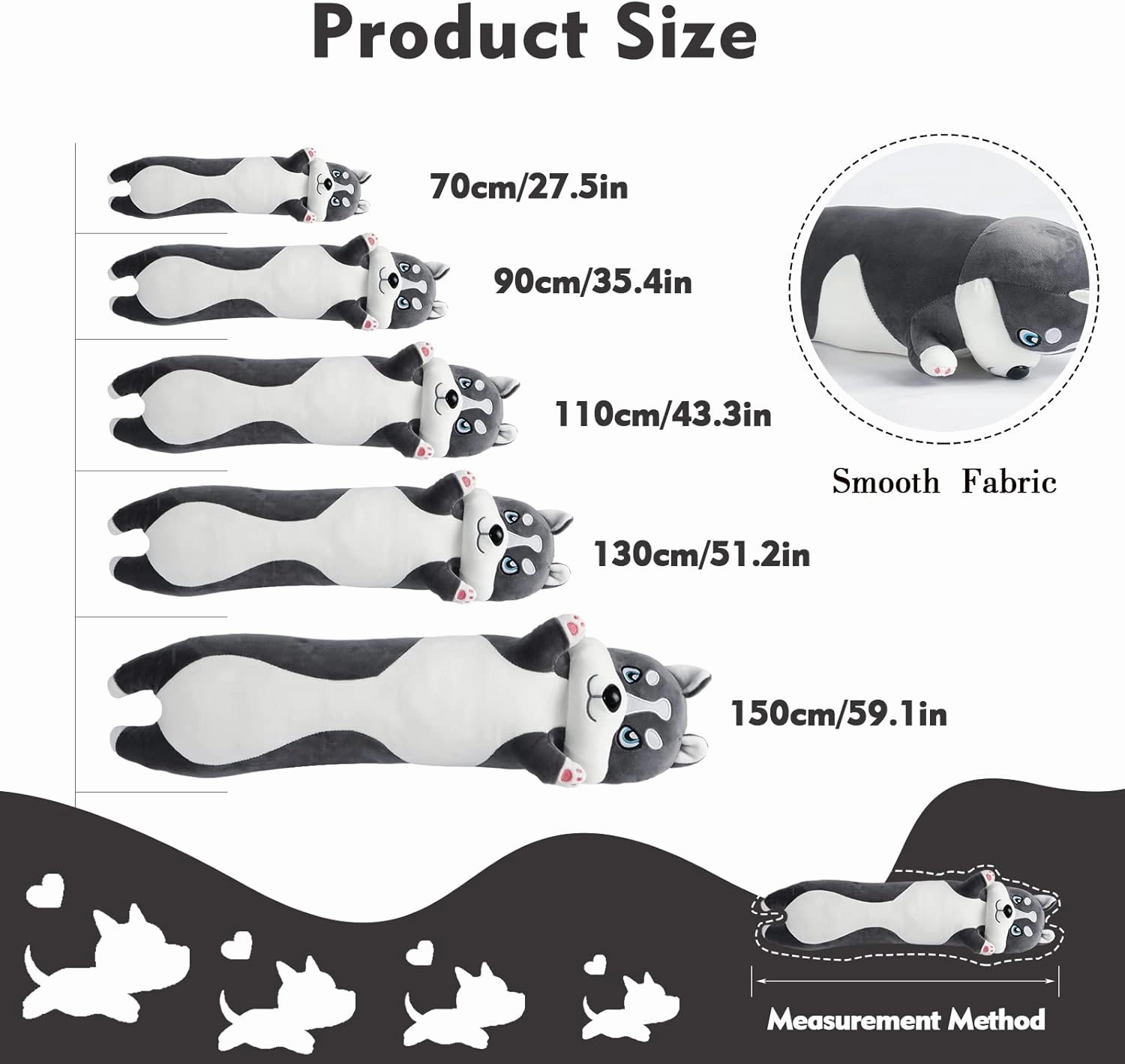 Long Husky Plush Pillow, 51.1in Cute Dog Plushie Stuffed Animals Body Pillow, Kawaii Husky Soft Plushie Doll Toy Birthday Gift for Kids Girlfriend