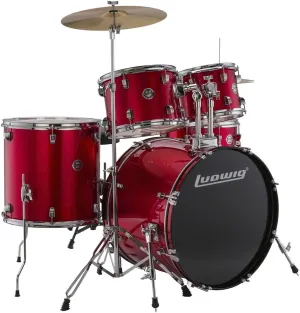 Ludwig Accent 5-piece Complete Drum Set with 22 inch Bass Drum and Wuhan Cymbals - Red Sparkle