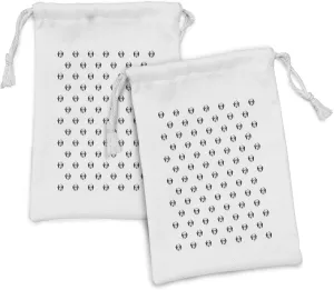 Lunarable Dalmatian Fabric Pouch Set of 2, Muzzle of Dog Breed Portrait Puppy Faces Style Mammal Caricature, Small Drawstring Bag for Toiletries Masks and Favors, 9" x 6", Charcoal Grey White