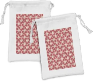Lunarable Lychee Fabric Pouch Set of 2, Exotic Themed Colorful Hand Drawn Pattern of Tropical Fruit, Small Drawstring Bag for Toiletries Masks and Favors, 9" x 6", Blush Dark Peach