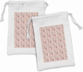 Lunarable Cartoon Fabric Pouch Set of 2, Doodle Style Giraffe Motif in Pastel Tones Creative, Small Drawstring Bag for Toiletries Masks and Favors, 9" x 6", Mint Green Blush Coral
