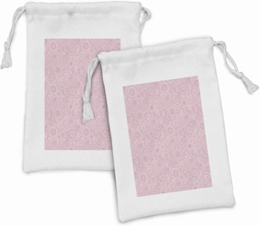 Lunarable Floral Fabric Pouch Set of 2, Natural Theme Various Flowers Pattern with Butterflies in Monochrome Design, Small Drawstring Bag for Toiletries Masks and Favors, 9" x 6", Blush Pale Fuchsia