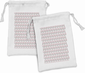 Lunarable Gnome Fabric Pouch Set of 2, Repeating Funky with Long Striped or Dotted Hats, Small Drawstring Bag for Toiletries Masks and Favors, 9" x 6", Blush Dark Coral