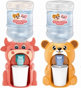 LUOZZY Mini Water Dispenser for Kids - Simulation Animal Machine Toy for Dollhouse (Bear and Ox)