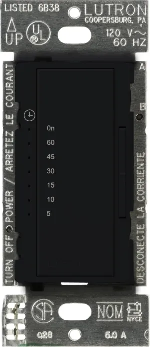 Lutron Maestro Countdown Timer Switch for Fans and Lights, 3A/150-Watt LED Bulbs, Single-Pole/Multi-Location | MA-T51MN-BL | Black