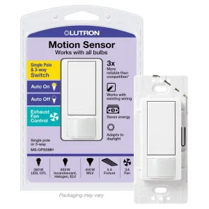 Lutron Maestro Motion Sensor Light Switch for Bathroom, Garage, Laundry Room, and Closet, for Any Light Bulbs, Occupancy and Vacancy Sensor, Single-Pole Only, No Neutral Required, MS-OPS5M-WH, White