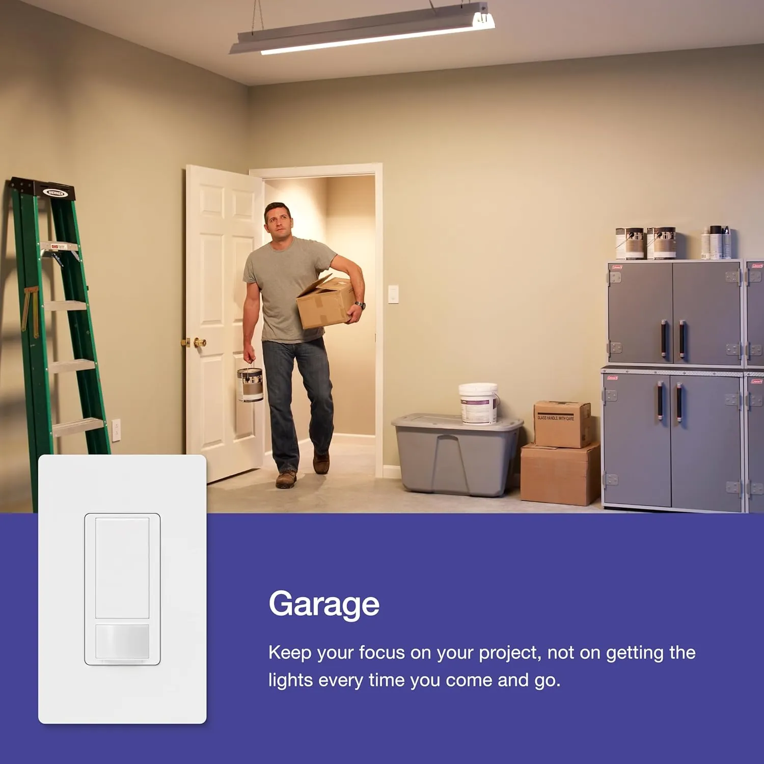 Lutron Maestro Motion Sensor Light Switch for Bathroom, Garage, Laundry Room, and Closet, for Any Light Bulbs, Occupancy and Vacancy Sensor, Single-Pole Only, No Neutral Required, MS-OPS5M-WH, White