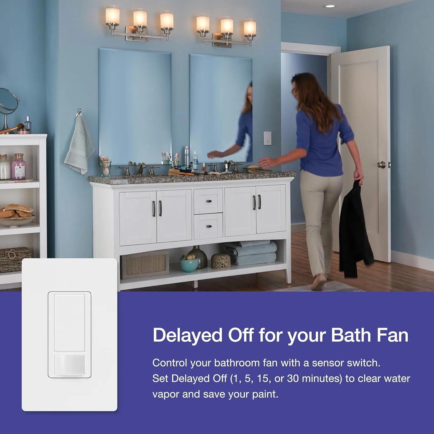 Lutron Maestro Motion Sensor Light Switch w/ Wallplate for Bathroom, Garage, Laundry Room, Closet, for Light Bulbs, Occupancy and Vacancy Sensor, Single-Pole Only, No Neutral Req, MS-OPS2HW-WH, White