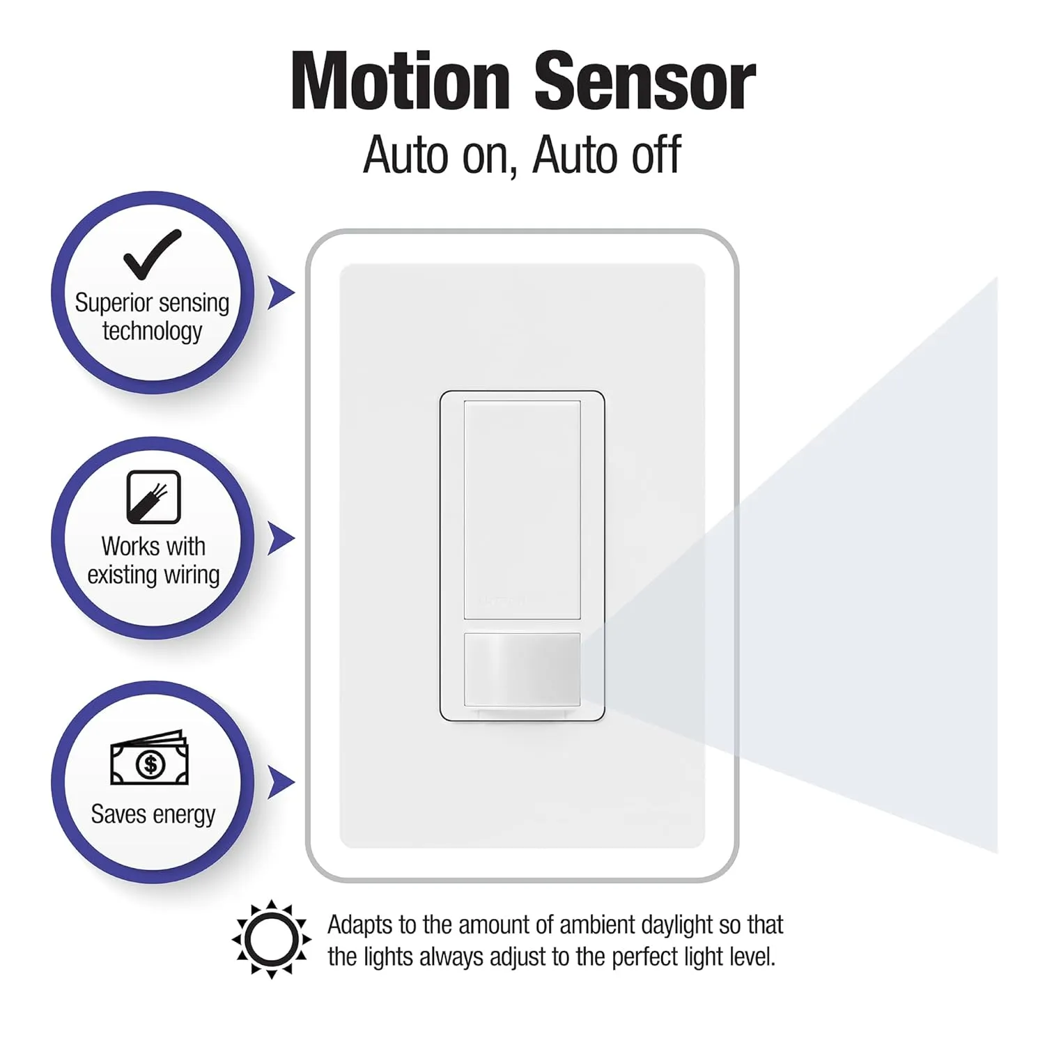 Lutron Maestro Motion Sensor Light Switch w/ Wallplate for Bathroom, Garage, Laundry Room, Closet, for Light Bulbs, Occupancy and Vacancy Sensor, Single-Pole Only, No Neutral Req, MS-OPS2HW-WH, White