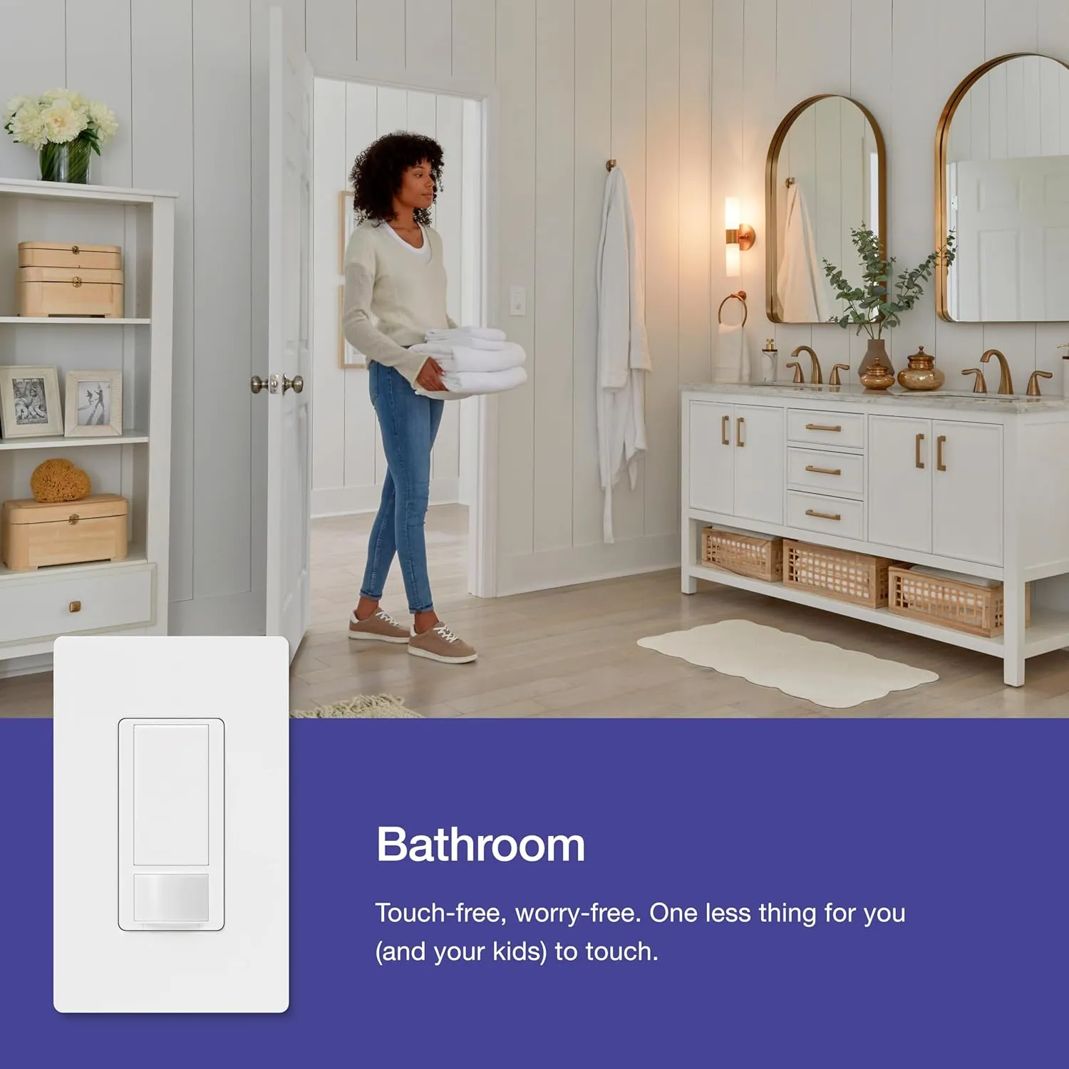 Lutron Maestro Motion Sensor Light Switch w/ Wallplate for Bathroom, Garage, Laundry Room, Closet, for Light Bulbs, Occupancy and Vacancy Sensor, Single-Pole Only, No Neutral Req, MS-OPS2HW-WH, White