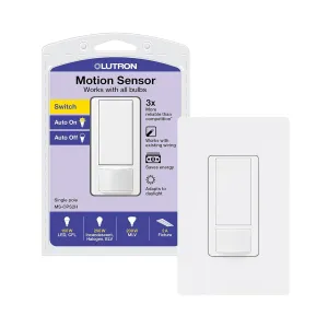 Lutron Maestro Motion Sensor Light Switch w/ Wallplate for Bathroom, Garage, Laundry Room, Closet, for Light Bulbs, Occupancy and Vacancy Sensor, Single-Pole Only, No Neutral Req, MS-OPS2HW-WH, White