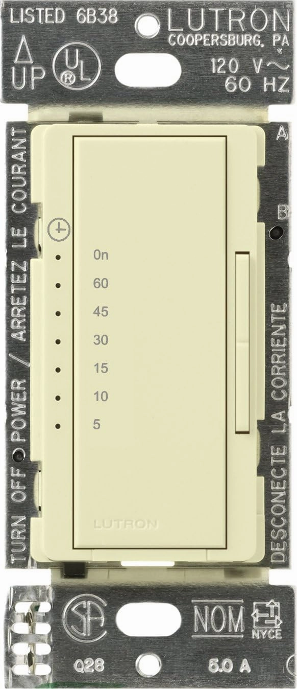 Lutron Maestro Countdown Timer Switch for Fans and Lights, 3A/150-Watt LED Bulbs, Single-Pole/Multi-Location | MA-T51MN-AL | Almond
