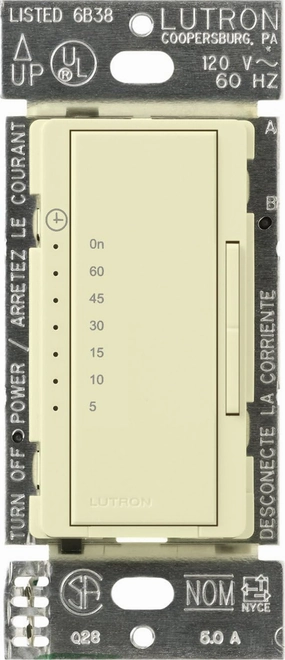 Lutron Maestro Countdown Timer Switch for Fans and Lights, 3A/150-Watt LED Bulbs, Single-Pole/Multi-Location | MA-T51MN-AL | Almond