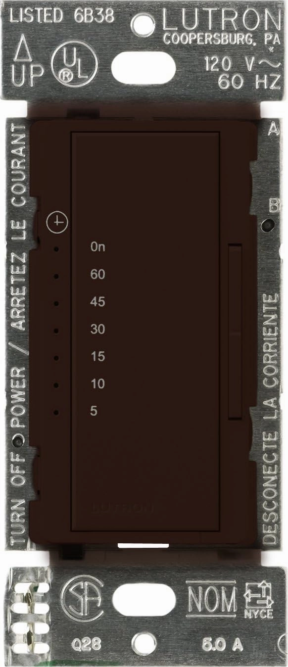Lutron Maestro Countdown Timer Switch for Fans and Lights, 3A/150-Watt LED Bulbs, Single-Pole/Multi-Location | MA-T51MN-BR | Brown