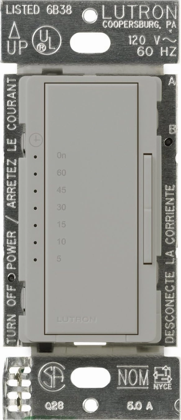 Lutron Maestro Countdown Timer Switch for Fans and Lights, 3A/150-Watt LED Bulbs, Single-Pole/Multi-Location | MA-T51MN-GR | Gray