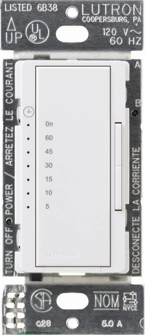 Lutron Maestro Countdown Timer Switch for Fans and Lights, 3A/150-Watt LED Bulbs, Single-Pole/Multi-Location | MA-T51MN-WH | White