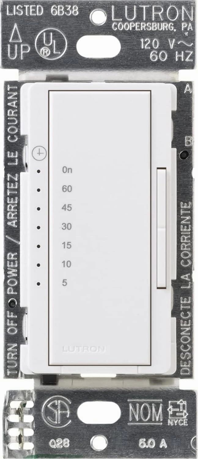 Lutron Maestro Countdown Timer Switch for Fans and Lights, 3A/150-Watt LED Bulbs, Single-Pole/Multi-Location | MA-T51MN-WH | White