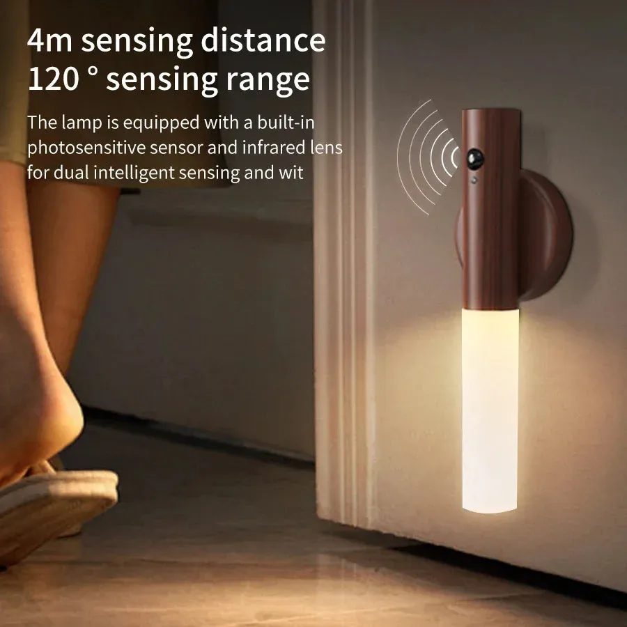Luxora Wood Grain Motion Sensor Night Light with Magnetic Base