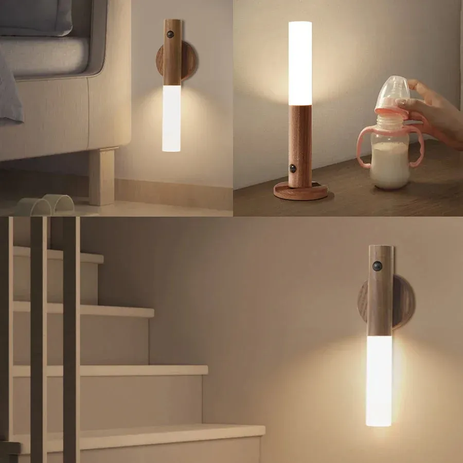 Luxora Wood Grain Motion Sensor Night Light with Magnetic Base