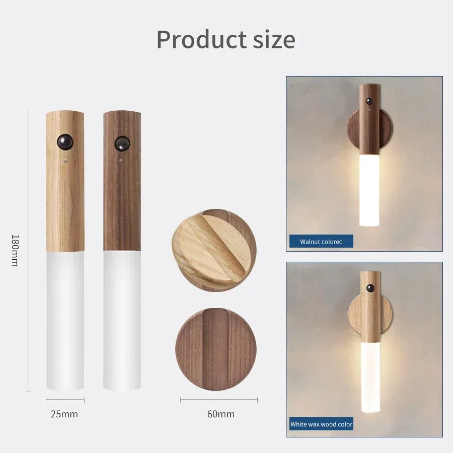 Luxora Wood Grain Motion Sensor Night Light with Magnetic Base