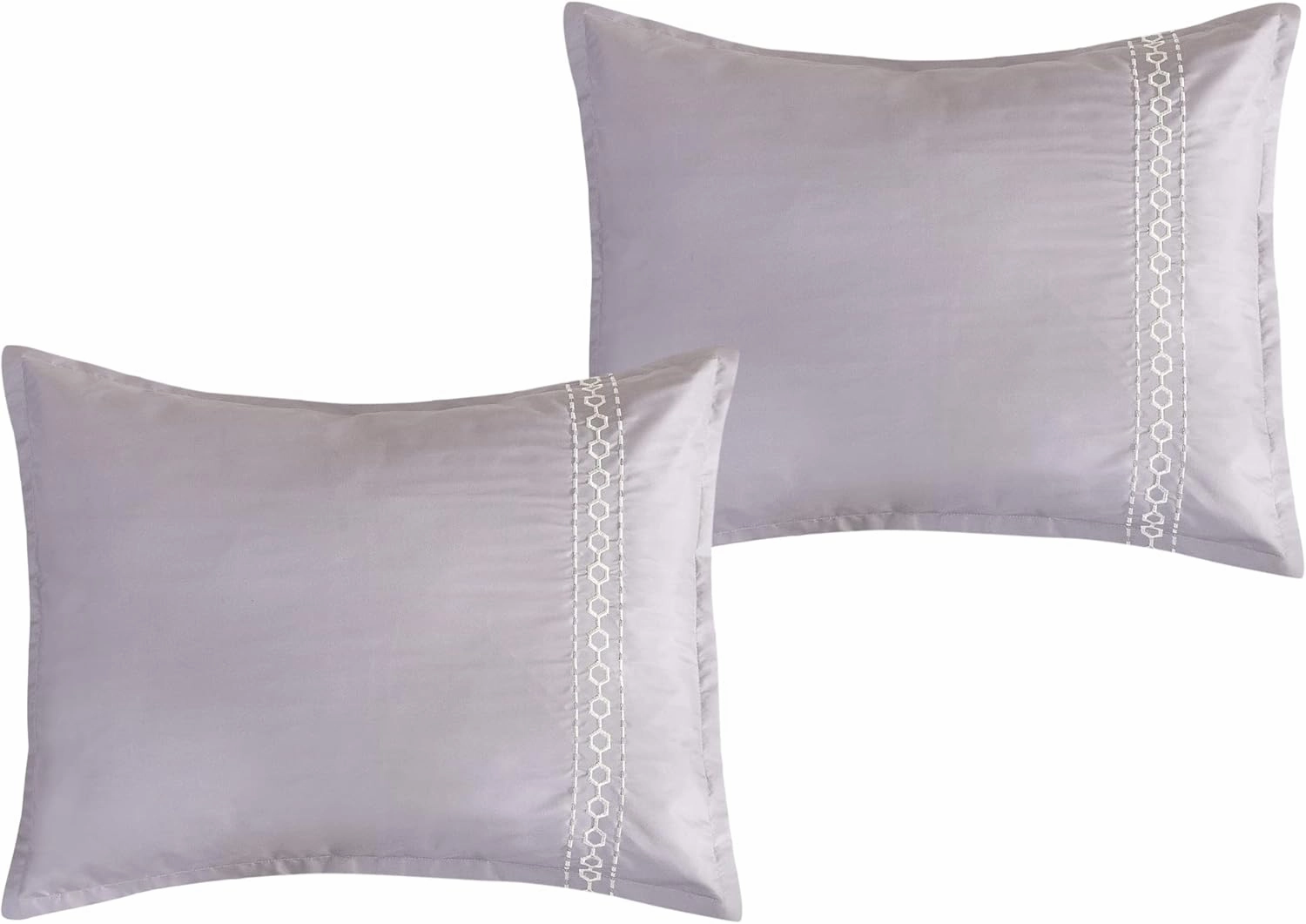 Luxury 7-Piece Full/Queen Comforter Set with Shams Cushions, Modern Bright Lilac White Artistic Elegant Embro Hexagonal-Imaginary Lines Design, Bed Cover Bed in a Bag(22187V, Laguna,F/Q)
