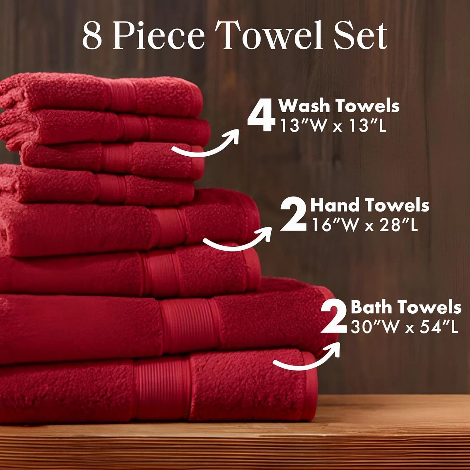 Madison Park 800GSM Bathroom Towel Set of 8 100% Cotton Bath Towel Set for Bathroom Luxurious Highly Absorbent 2 Bath Towels 2 Hand Towels 4 Washcloths Quick Dry Spa Quality Bright Red