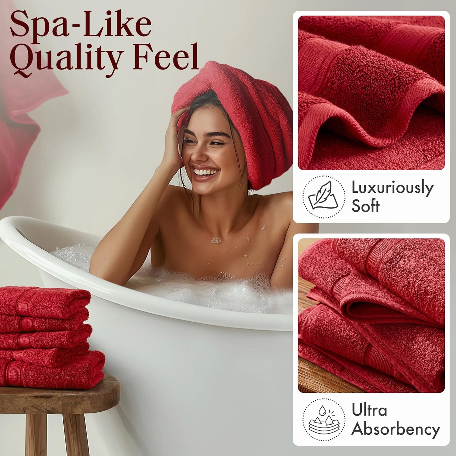 Madison Park 800GSM Bathroom Towel Set of 8 100% Cotton Bath Towel Set for Bathroom Luxurious Highly Absorbent 2 Bath Towels 2 Hand Towels 4 Washcloths Quick Dry Spa Quality Bright Red
