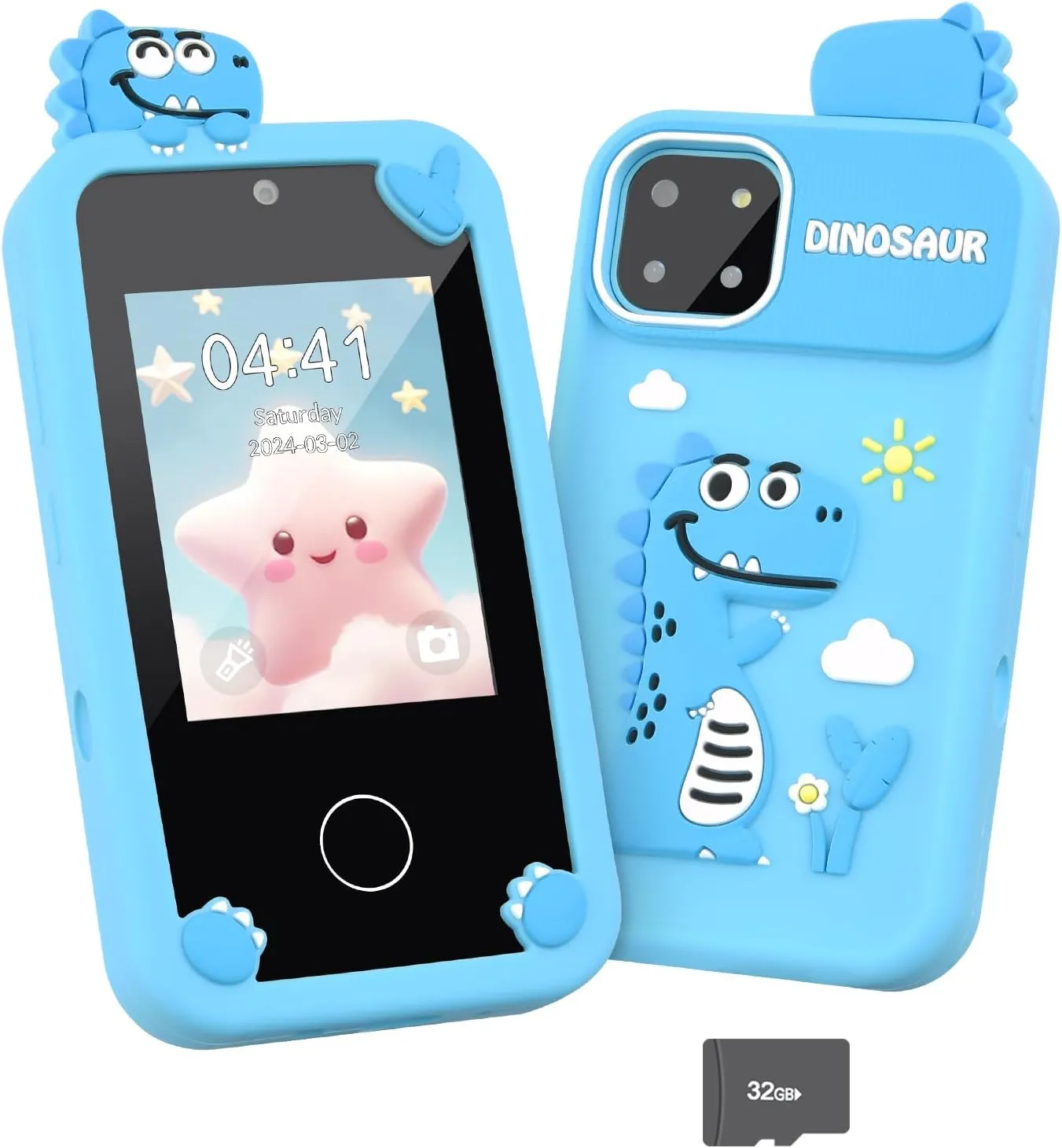 Mafiti Kids Smart Phone Toy for Girls & Boys, 2.8" Touchscreen, Toddler Learning Play Toy with Dual Lens, 1000mAh Battery, Birthday & Xmas Gift for 3-10 Year Olds, Dinosaur Phone, Blue