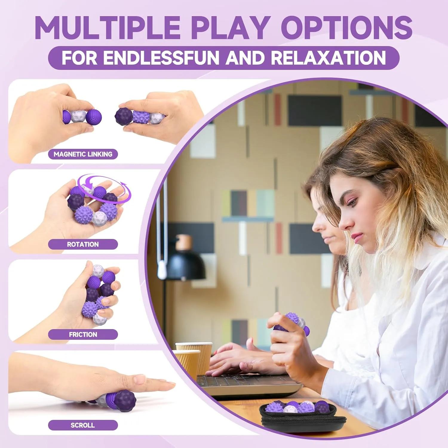 Magnetic Ball Fidget Toy Adults, 8pcs Sensory Attraction Stress Balls with Silicone Shell to Calm Restless Hands Anxious Mind, Desk Stress Magnetic Fidget Balls for Anxiety Relief
