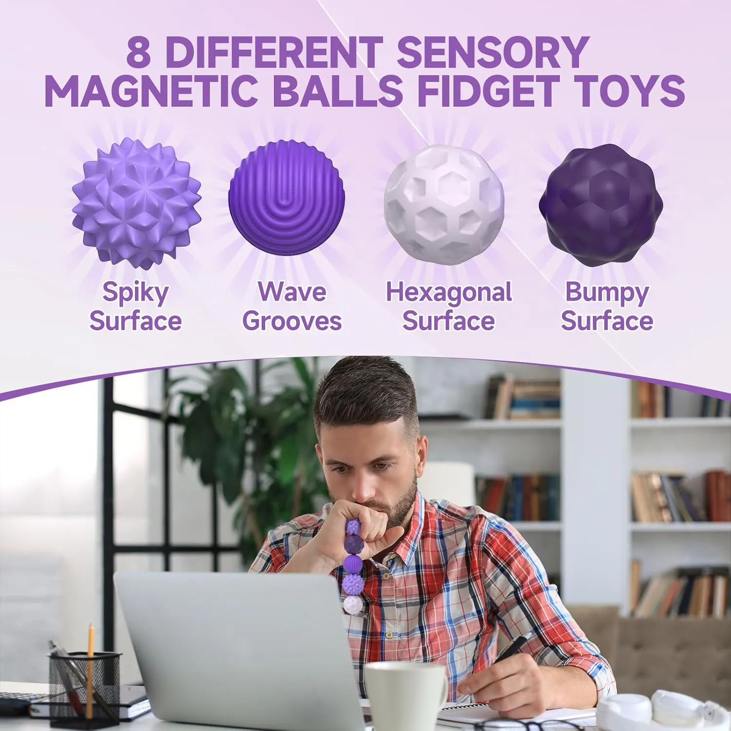 Magnetic Ball Fidget Toy Adults, 8pcs Sensory Attraction Stress Balls with Silicone Shell to Calm Restless Hands Anxious Mind, Desk Stress Magnetic Fidget Balls for Anxiety Relief