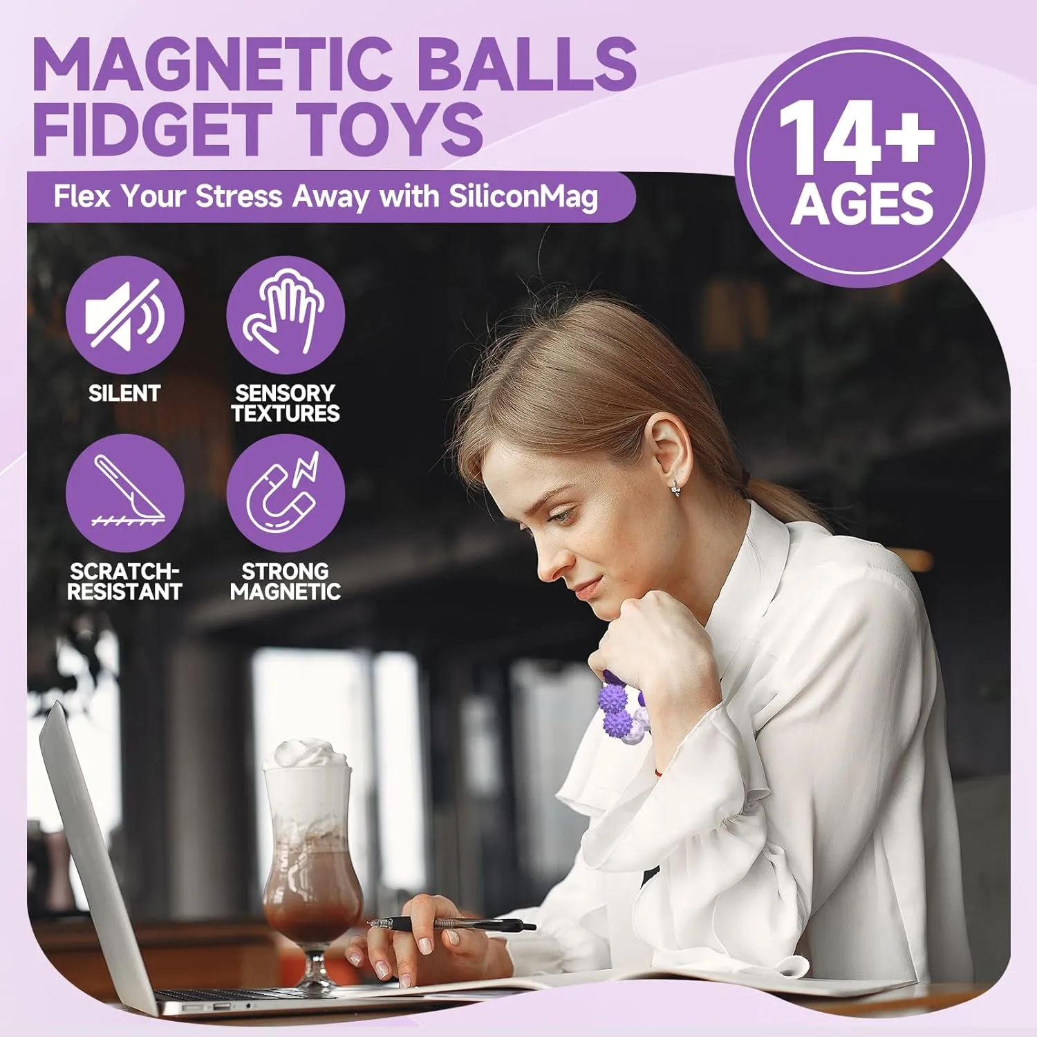 Magnetic Ball Fidget Toy Adults, 8pcs Sensory Attraction Stress Balls with Silicone Shell to Calm Restless Hands Anxious Mind, Desk Stress Magnetic Fidget Balls for Anxiety Relief