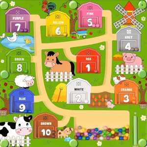 Magnetic Color & Number Maze Montessori Farm Color Matching Learning Counting Puzzle Busy Board for Toddlers Farm Animals Educational Toys for Boys Girls 3 4 5 Years Old
